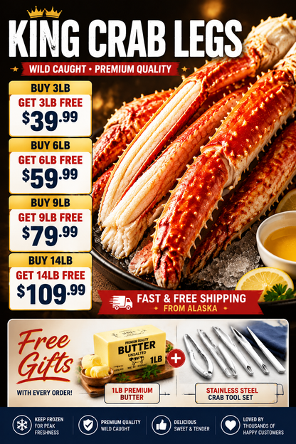 🦀Ocean Fresh Wild-Caught King Crab Legs 🔥 Extra Large Size + Juicy Meat | FREE 1LB Butter & Stainless Crab Tools