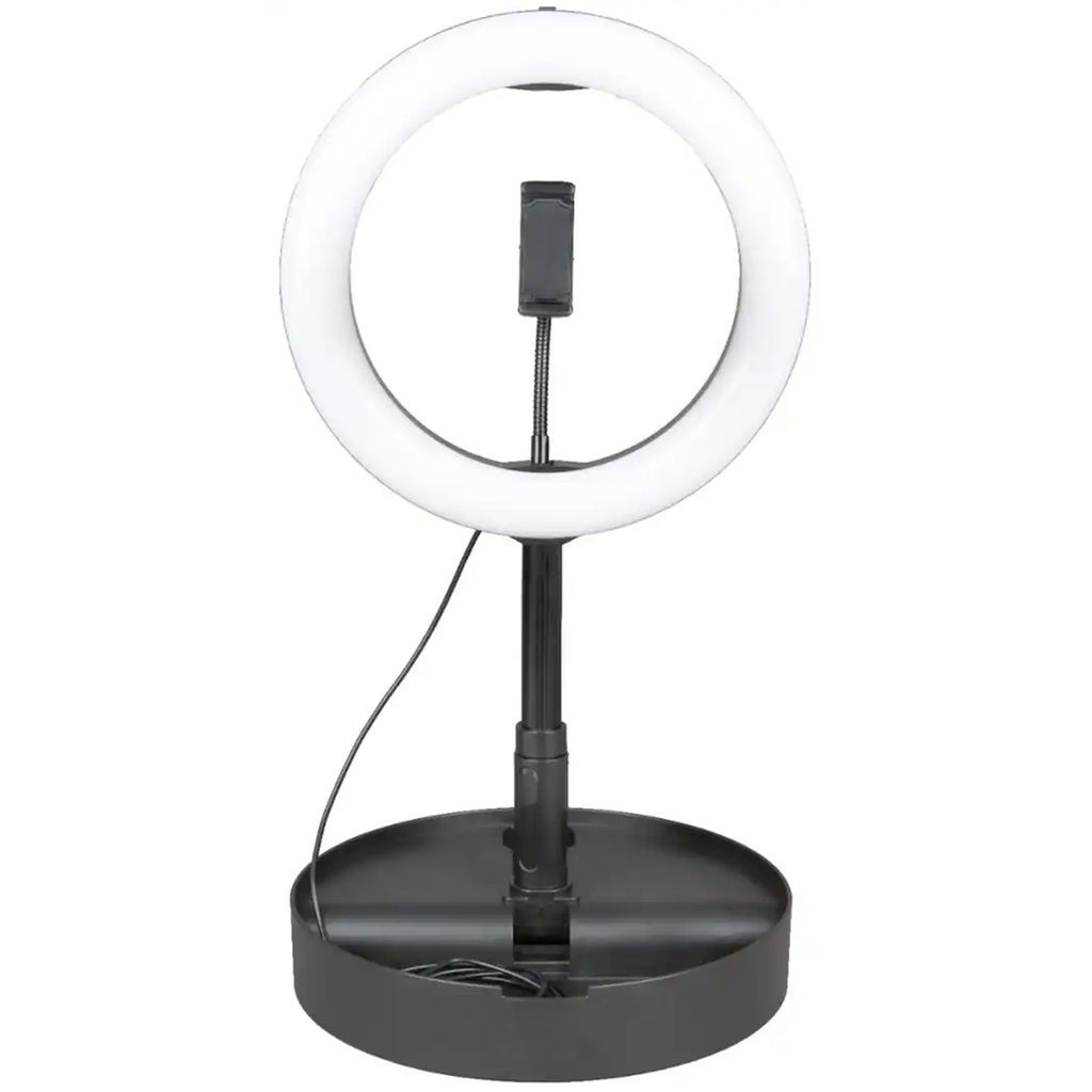 Collapsible Self-Contained LED Ring Light Vlogging Kit with Built-In Phone Mount, Compact Foldable Selfie Lighting Set
