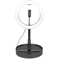 Collapsible Self-Contained LED Ring Light Vlogging Kit with Built-In Phone Mount, Compact Foldable Selfie Lighting Set