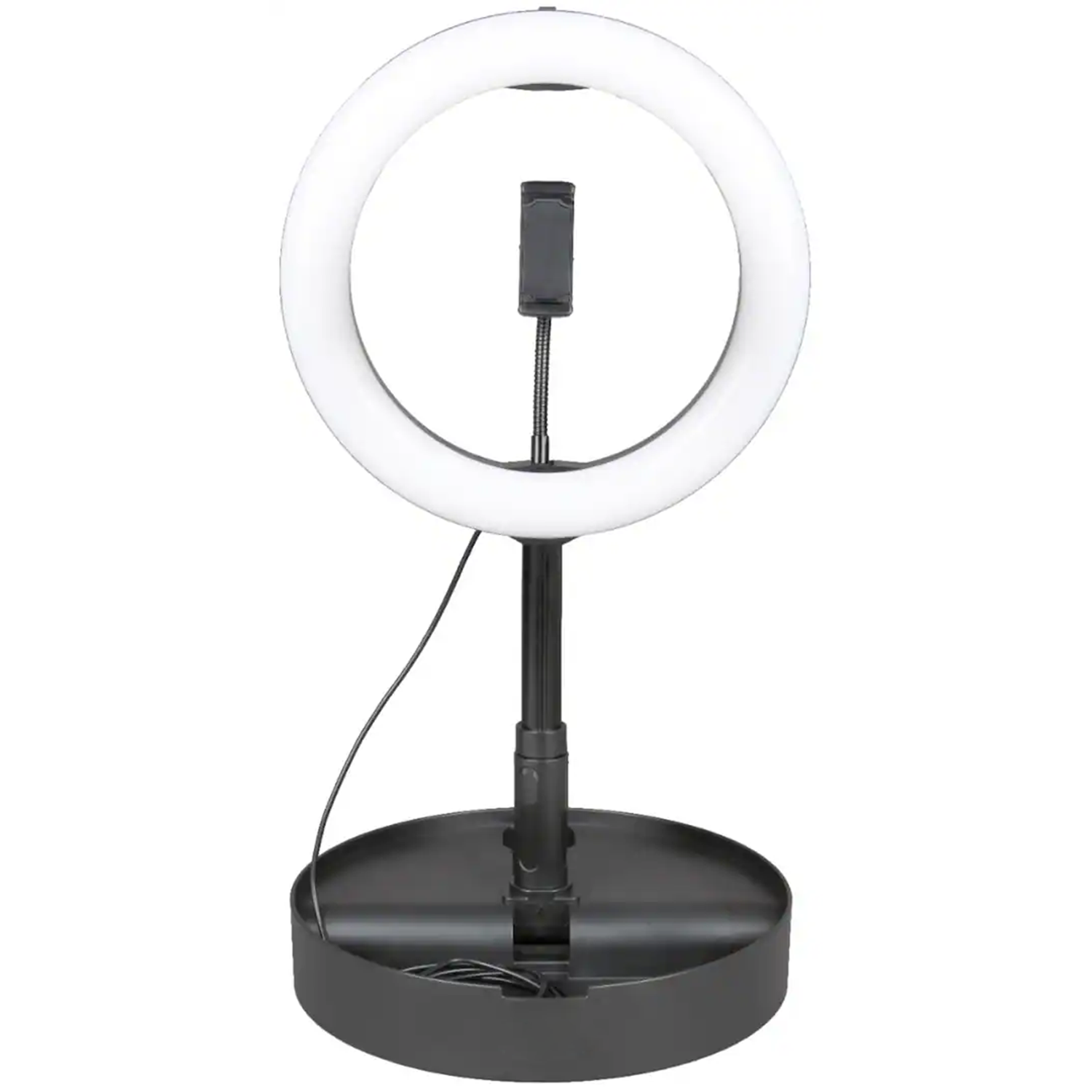 Collapsible Self-Contained LED Ring Light Vlogging Kit with Built-In Phone Mount, Compact Foldable Selfie Lighting Set